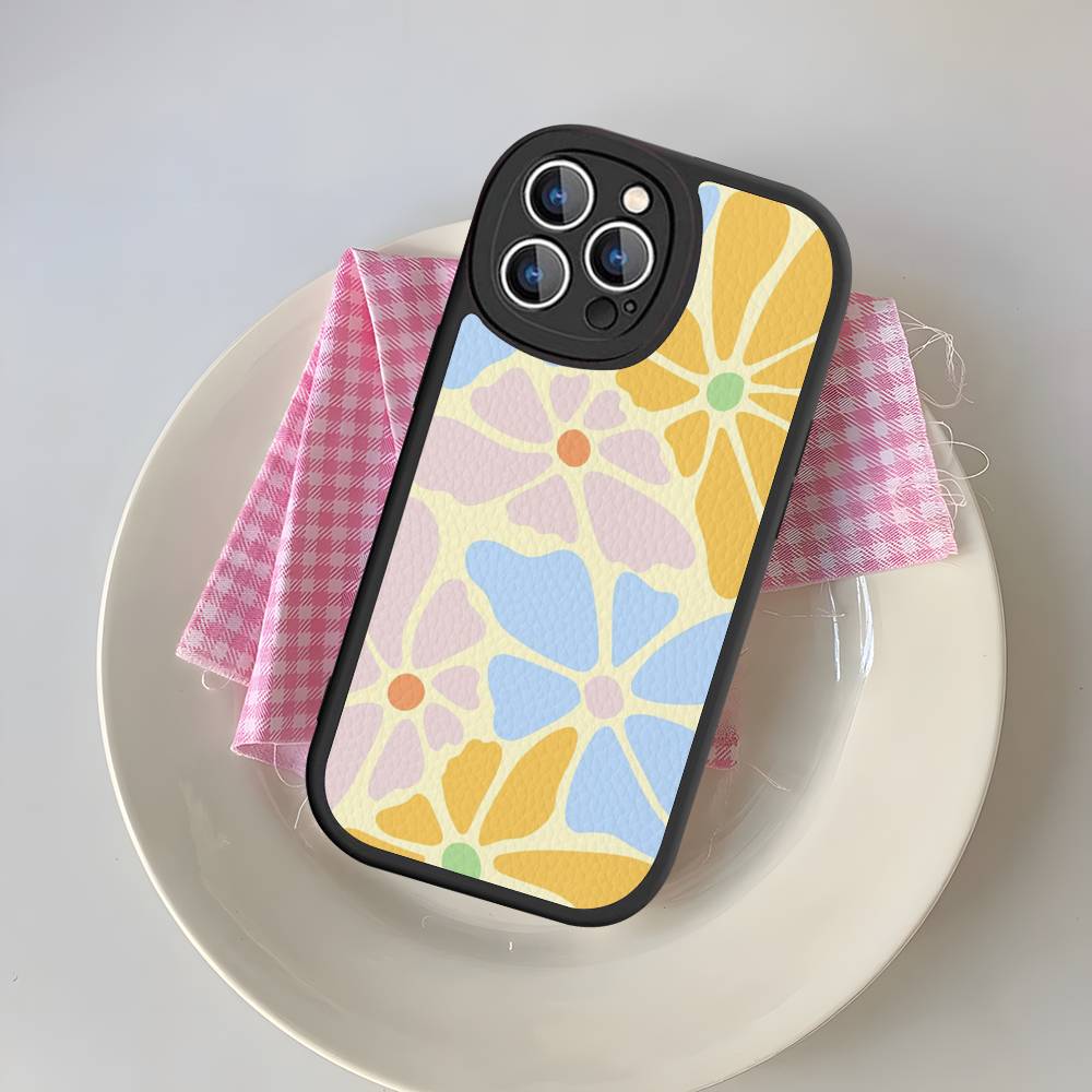 Flower Abstract Market Phone Case For IPhone 16 15 14 13 12 11 Pro Max Plus Leather Cover