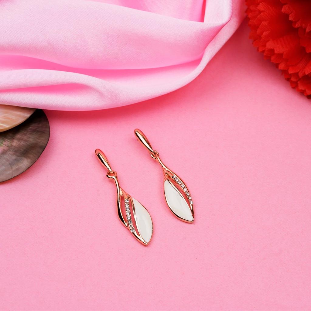 Estele Women's Leaf Earrings Rose Gold Plated Enamel