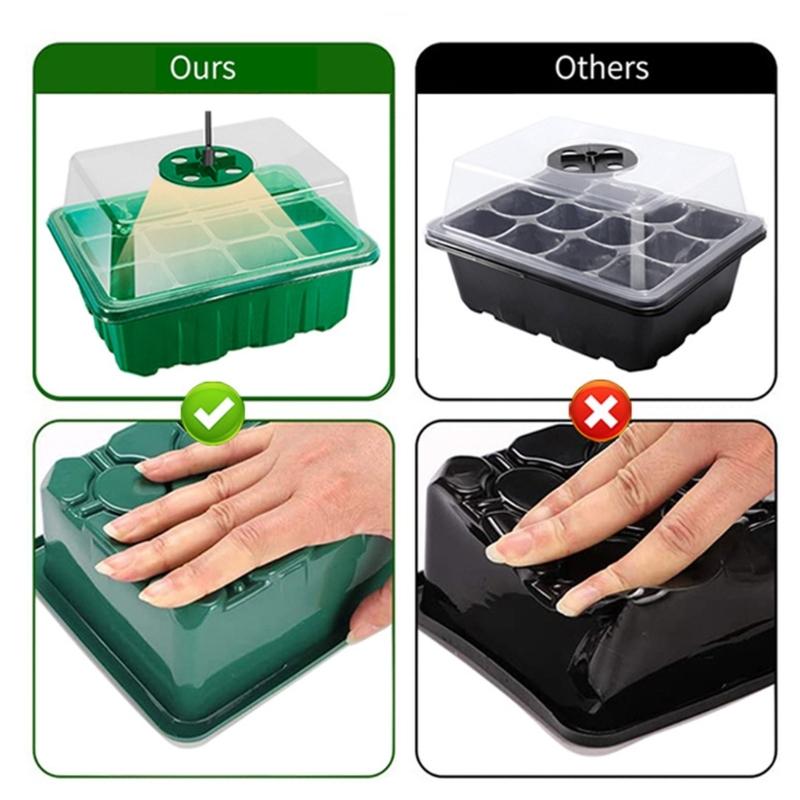Plastic Seedling Starter Kits with LED Grow Light Plant Nursery Tray with Drainage Holes Vegetable Germination Box