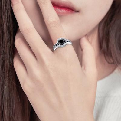 Fingerring Geometrisch Schwarz Zirkonia Schmuck Aussehen Exquisiter Fingerring für Hochzeit