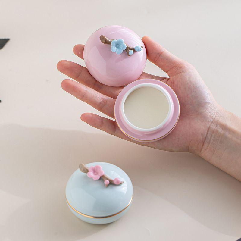 Cultural and Creative Solid Balm Gift Box Set, Chinese Style Flower-Painted Ceramic Jar, Long-Lasting Fragrance, Traditional Ancient-Style Solid Balm