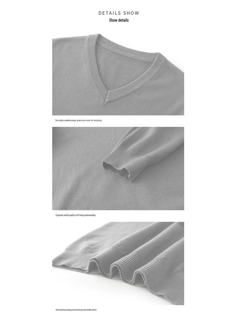 Jersey de punto con cuello en V estilo Hong Kong para hombre: Suéter Casual de Manga Larga para Primavera/Otoño