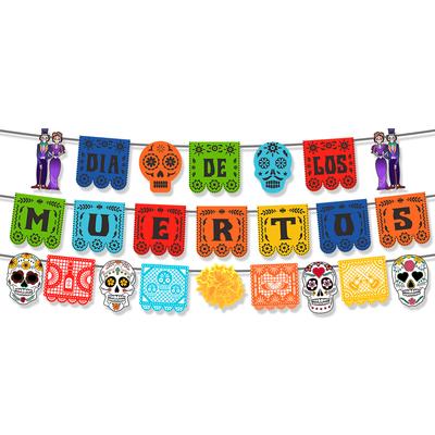 Mexicaanse Dag van de Doden Themafeest Decoratie Schedel Bruid Bruidegom Trek Vlag Hol Kleurrijk Banner Slinger