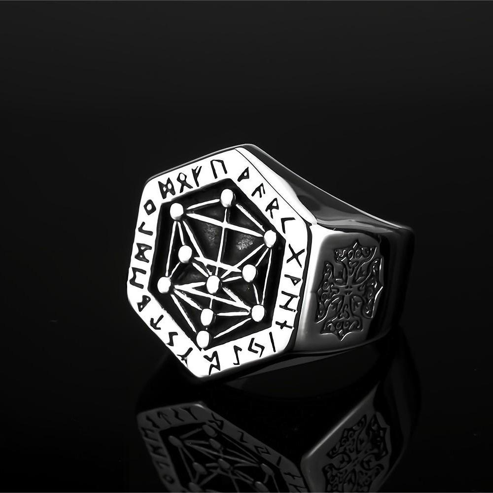 Viking Compass Design Mens Stainless Steel Ring Norse Rune Jewelry Retro Style
