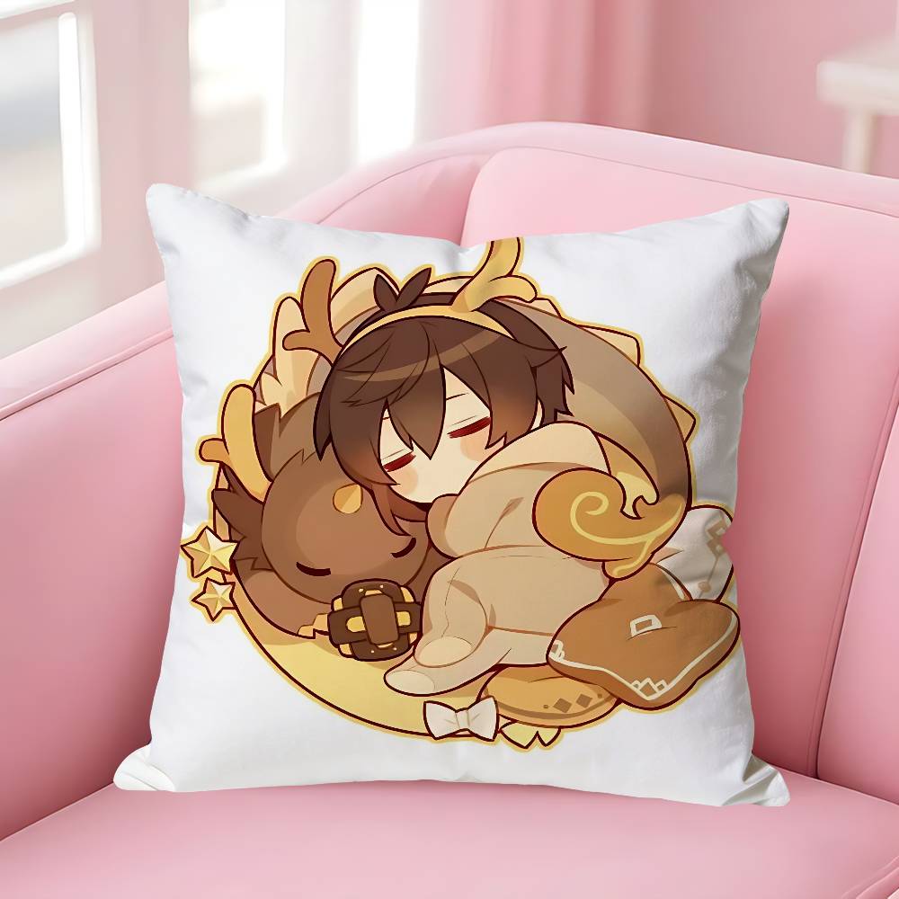 Zhongli GGenshin Impact Pillow Cases for Bedroom Living Room Sofa Home Decor Polyester Cushion Cover with Zipper