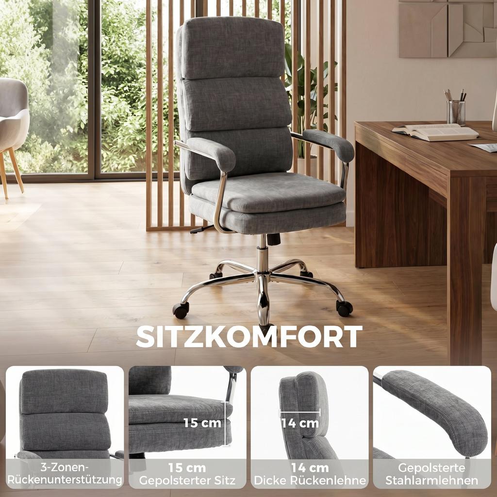 Home Office Chair, Height-Adjustable 360 Degrees Swivel Desk Chair for the Home Office, Grey