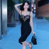 European-American Lace Backless Spaghetti Strap Dress - Sexy Bandage Patchwork Tight-Fit Skirt