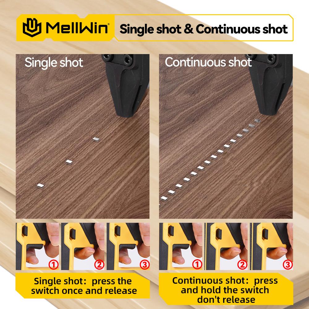 MELLWIN Cordless Electric Nail Gun 2 Mode Wireless Stapler Woodworking Framing Staple Gun Tools F30 For Makita 18V Battery Pin