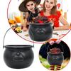 Halloween Candy Bucket Jar Trick Or Treat Black Plastic Cauldron Witch Bowls with Handle Halloween Party Decorations Props