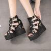 High Heel Women Sandals Thick Platform Wedge Heel Student Style Hollow Out Peep Toe Invisible Heightening Roman Sandals