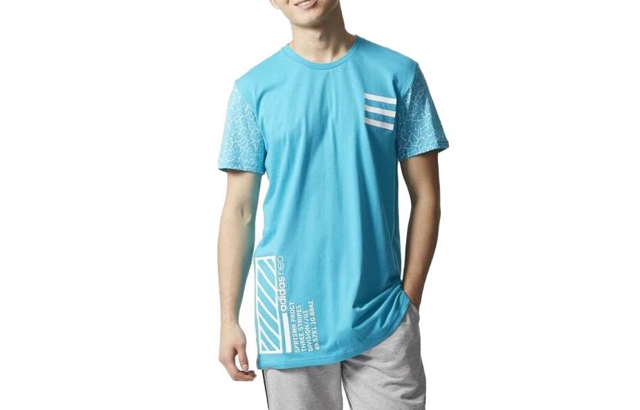 

Adidas T Shirts Men s Blue Crew Neck Moderate Straight Fit CE1056 S
