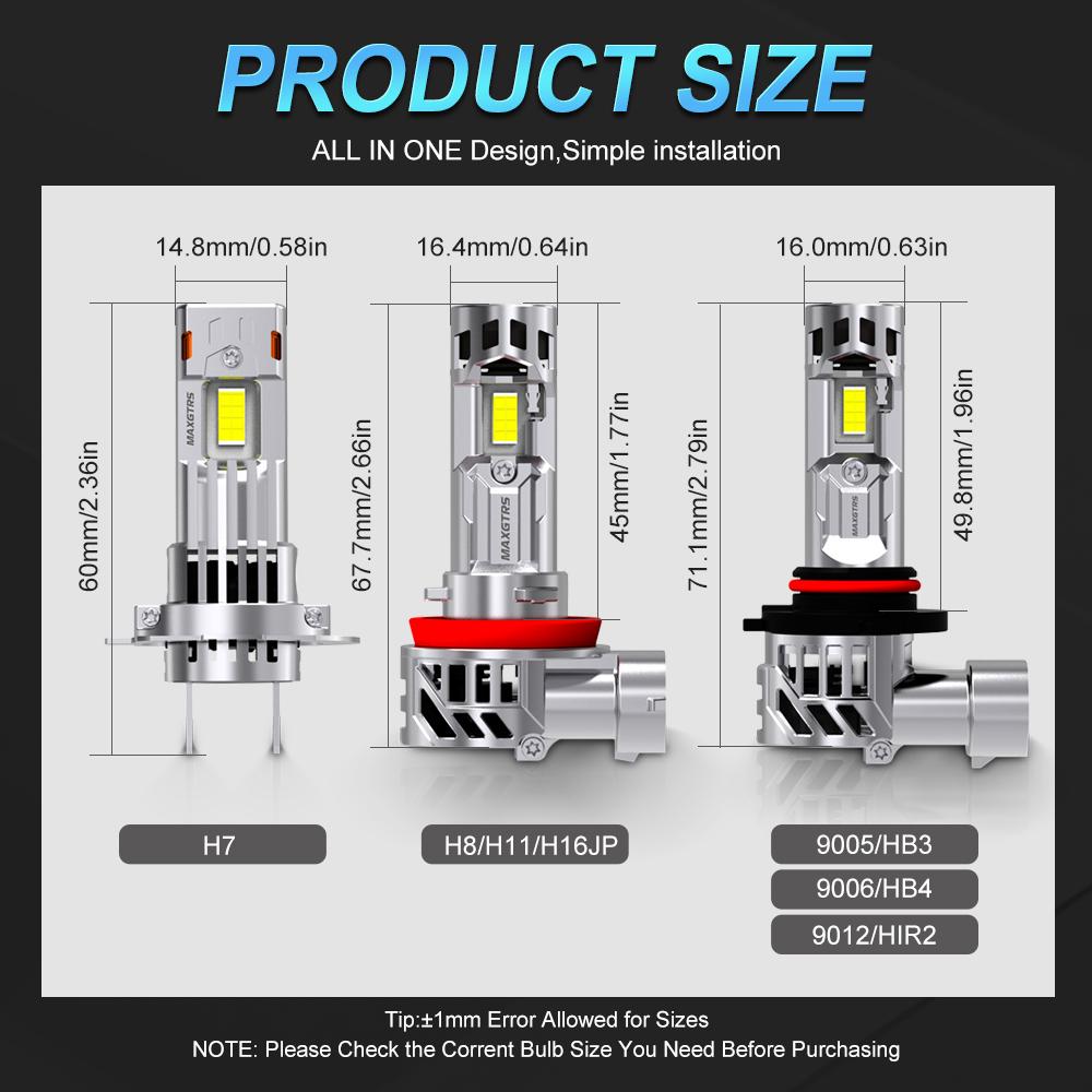 MAXGTRS 2PCS Canbus H7 H8 H11 LED 30000LM Super Bright Headlights 9005 HB3 9006 HB4 9012 HIR2 Led Lamp with Double Turbo Fan
