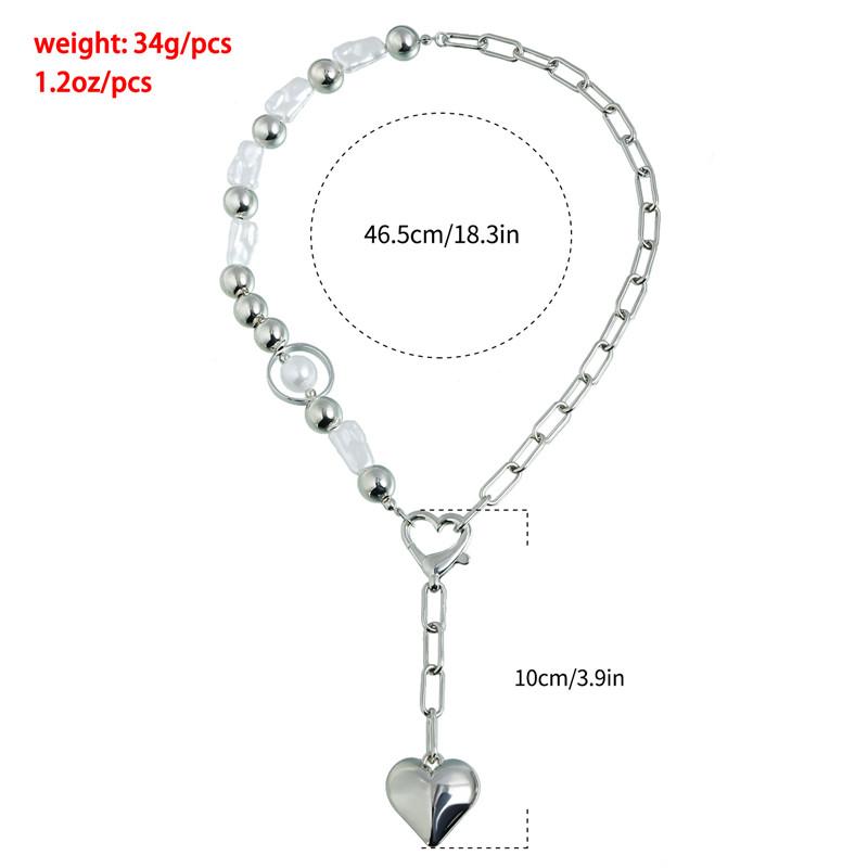 Punk Gold Color Heart Pendant Necklace for Women Trendy OT Buckle Beaded Neck Chain Choker Y2K Jewelry Accessories