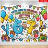 2D Flat Banner, 1 Piece, Cartoon Style 6/7th Birthday Theme Party Banner Background, Polyester, Birthday Cake