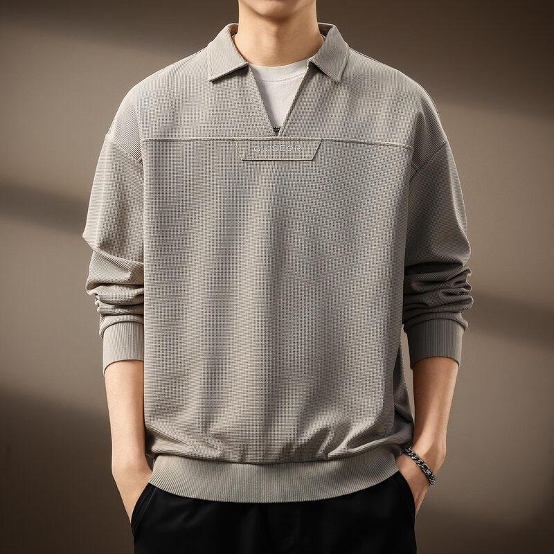 

Men s Premium Waffle Knit V-Neck Long Sleeve Polo Sweatshirt XL