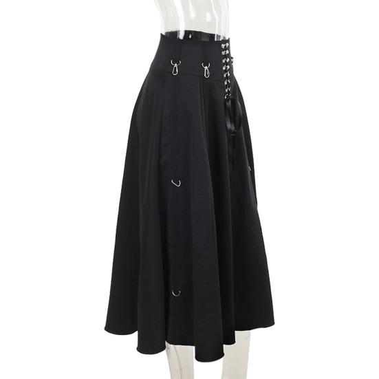 Gonna midi da donna a vita alta con orlo ampio, decoro con fibbia metallica, gonna snellente, per serate speciali, matrimoni, vacanze, uso quotidiano