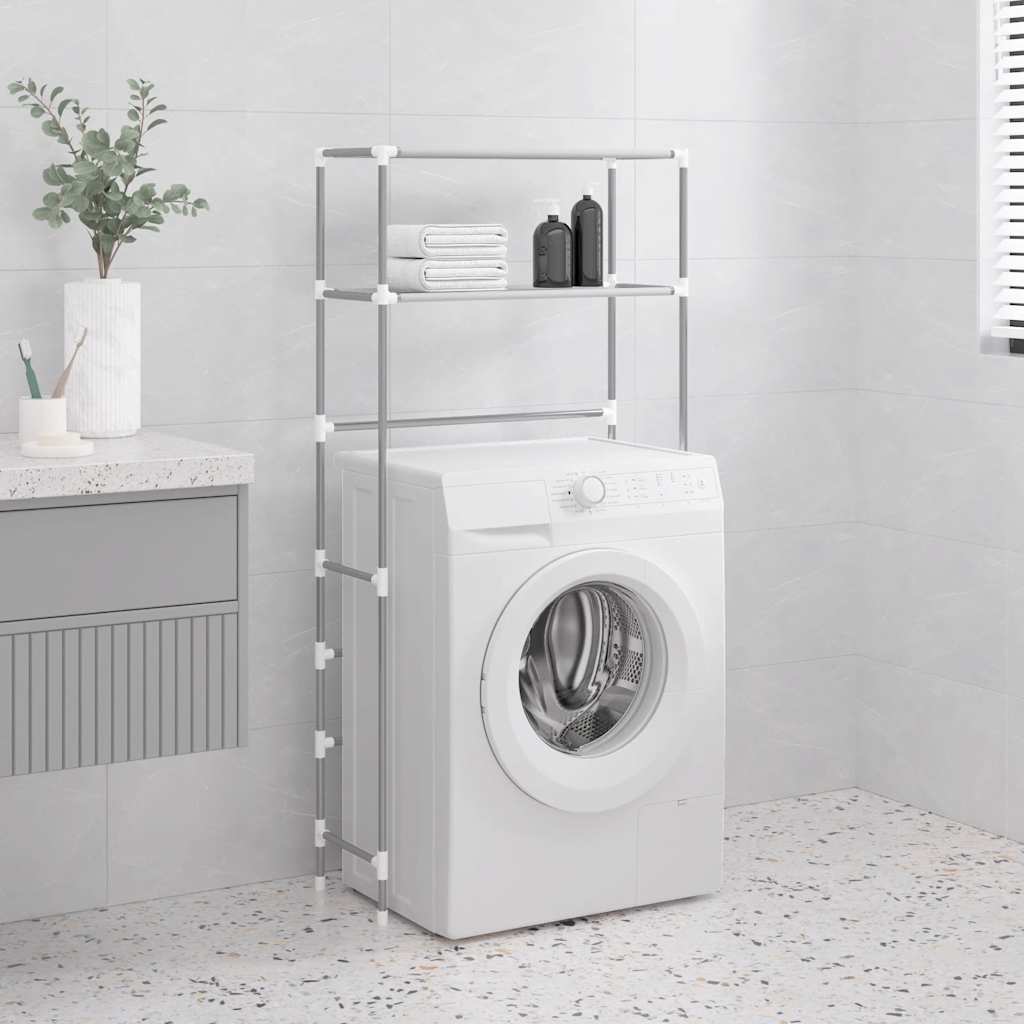Washing Machine Shelf with 2 Shelves Gray 69 x 28 x 143 cm Iron