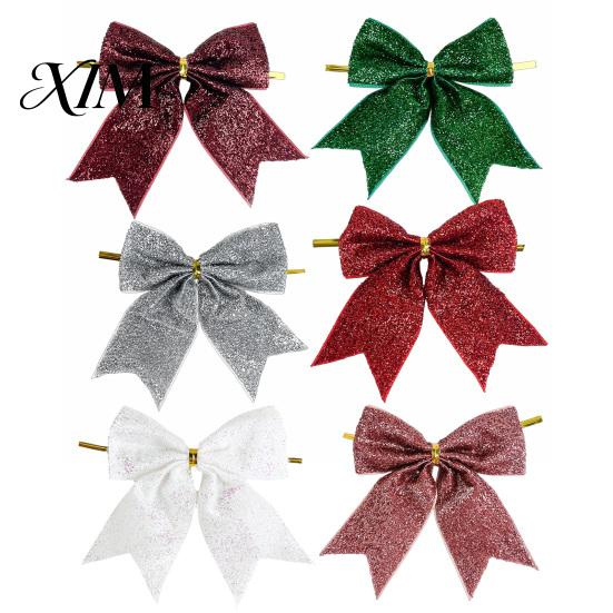 Large Fabric Bows for Home Decor Glitter Christmas Bow, Gold Sparkling Ribbon Hanging Ornament Decorative Wedding Scenery Tree Wreath Gift