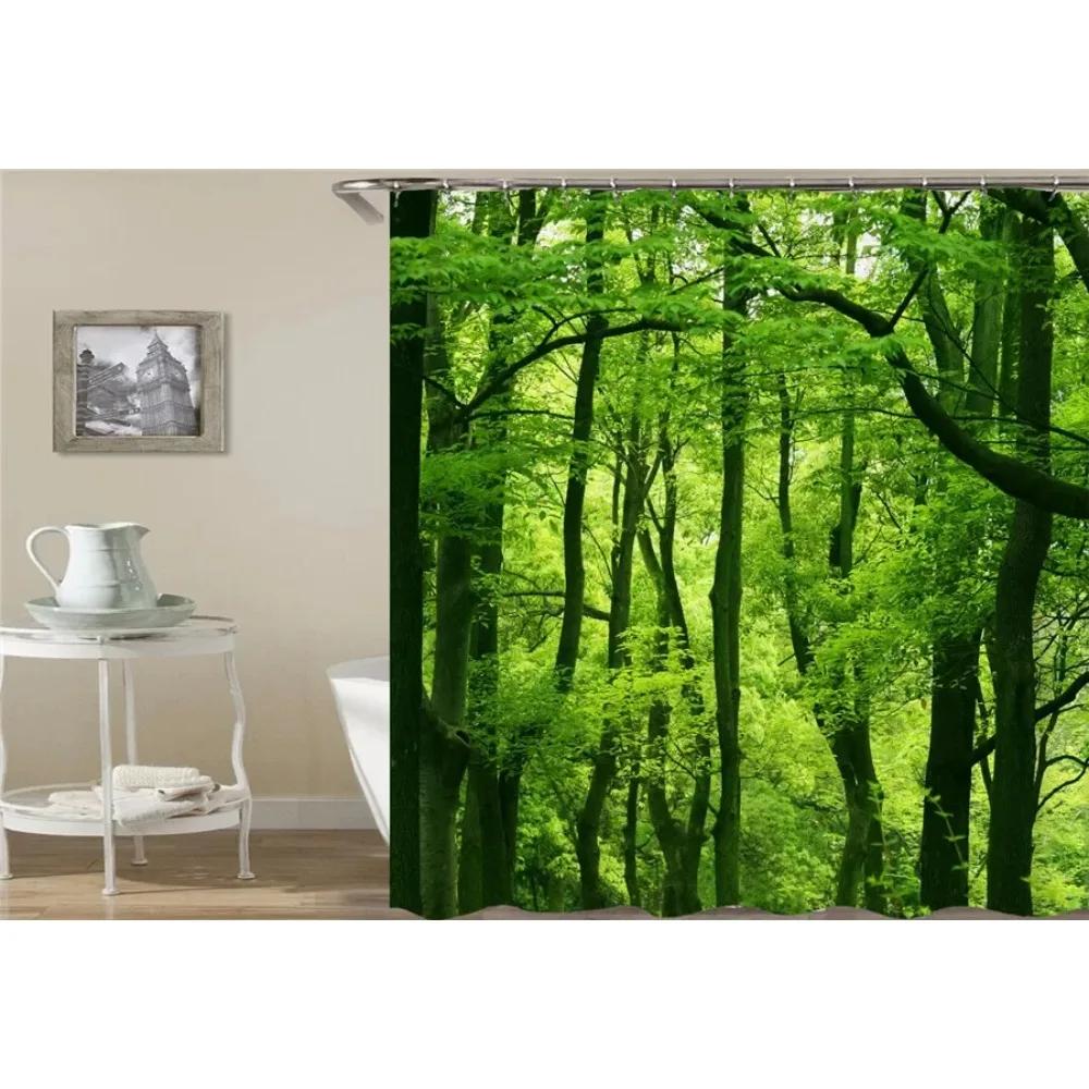 Berkenbomen Boslandschap Douchegordijn Waterdichte Stof Badkamer Gordijnen Natuurlijk Landschap Bad Scherm Met 12 Haken