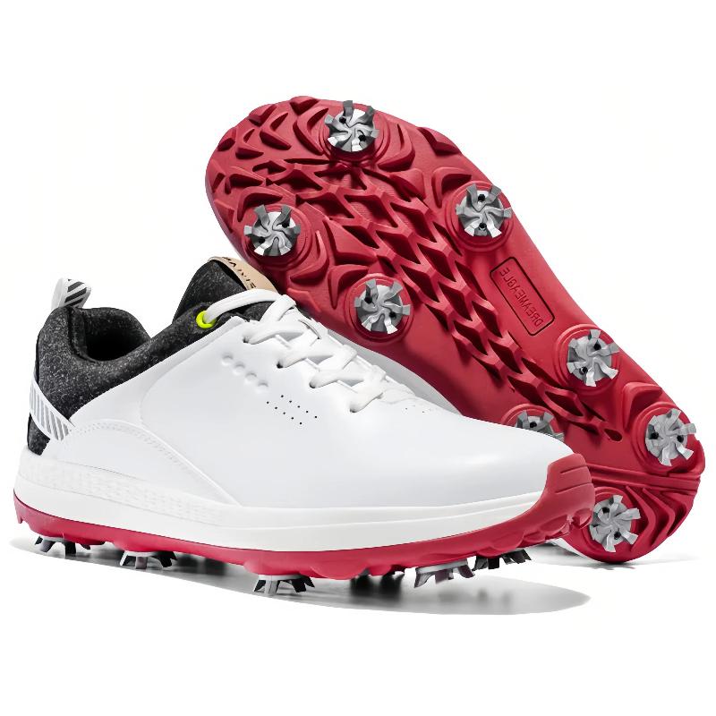 Golf Shoes Men - High-Tech Fiber Upper Slip-Resistant Outsole Golf & Outdoor Breathable  Lace Up Sneakers Metal-Plastic Studs