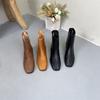Johnature Genuine Leather Retro Thick Heel Mid-calf Boots Square Toe Versatile Women's Shoes