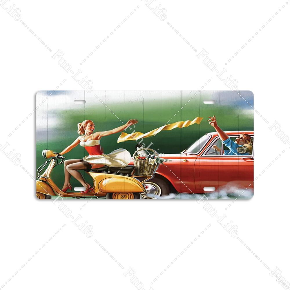 Beauty Vintage Metal Poster Airplane Retro Tinplate Compact Car Tin Signs Board Home Pub Bar Cafe Garage Wall Decor 15x30 cm