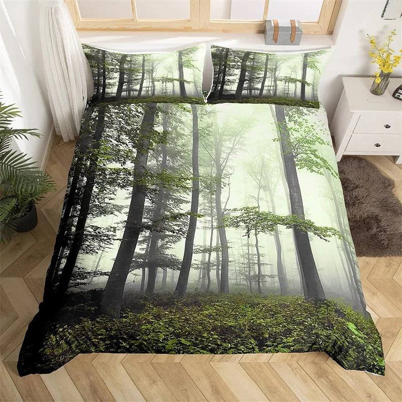 Dense Birch Trees with Leaves Duvet Cover Tree Lush Twin Queen King Bedding Set Jungle Nature Botanical Print Comforter Cover