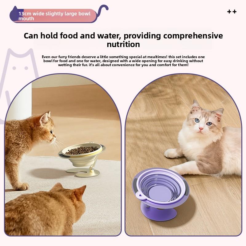 Foldable pet bowl stand for cats and dogs, tilted food bowl, outdoor portable neck-protecting elevated pet bowl