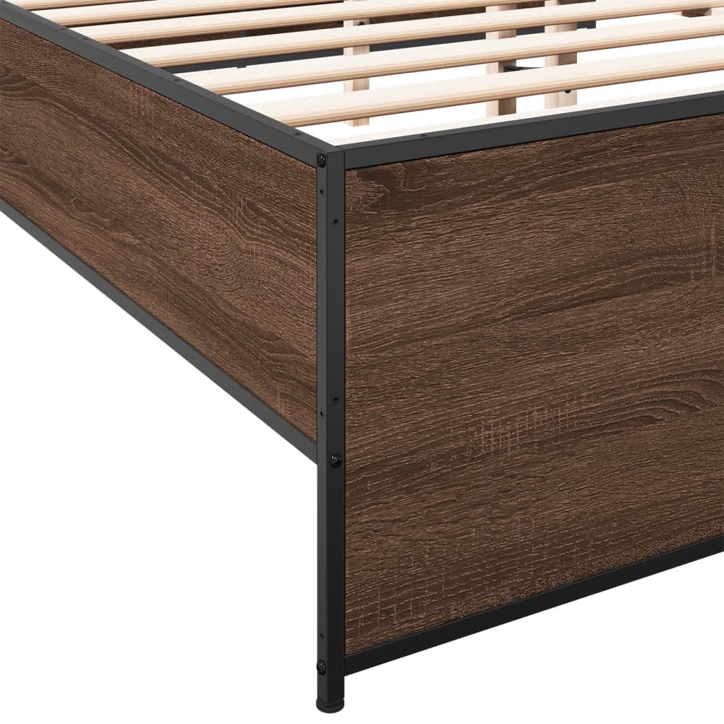 Brown Bed Frame with Oak Effect 120 x 190 cm Wood Based Panel & Metal