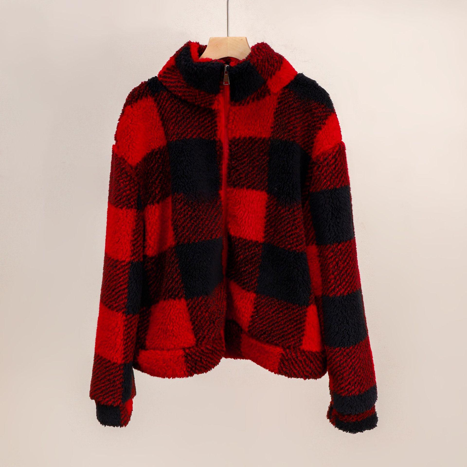 

Клетчатый топ женский пуловер с длинным рукавом в клетку с круглым вырезом двухсторонний плюшевый обычный плюшевый свитер one size fits all красный