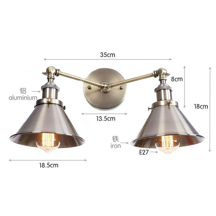 Vintage 2-Lights Wall Light Industrial Black Red Bronze Wall Sconce E27 Metal Shade Vanity Lamp Bathroom Mirror Lighting