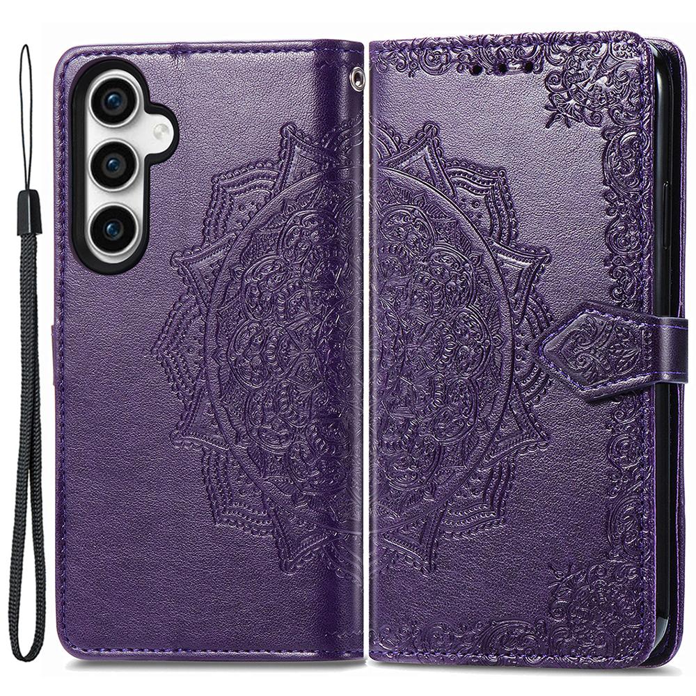 

For Samsung Galaxy S23 FE PU Leather Phone Case Embossed Mandala Pattern Stand Wallet Phone Cover Purple