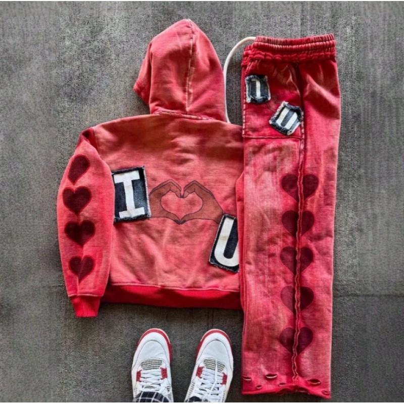 Hooded Sweatshirt Men Women Star Letter Print Loose Fit Casual Streetwear Fall Winter
