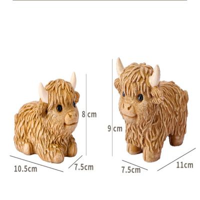 Niedliche schottische Hochlandkuh Harzstatue Simulation kleine Kuh Ornament Handwerk nordische Heimfestdekoration Geschenk Ornament