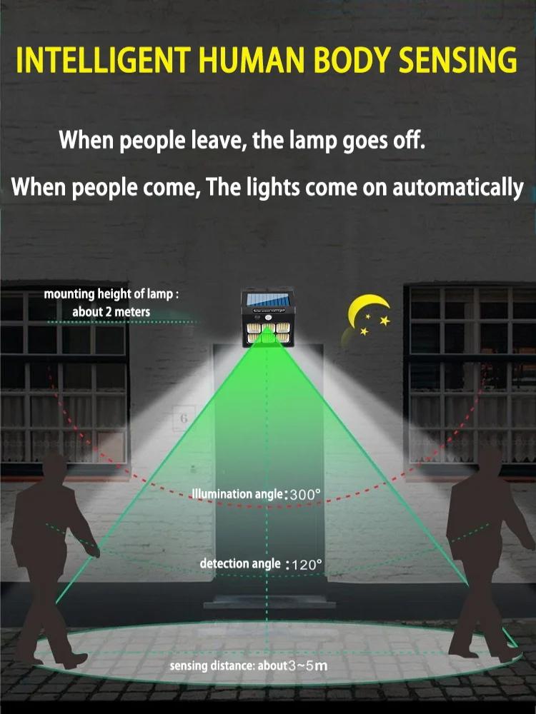 30/96/112LED Solar Light Outdoor Solar Wall Lamp Human Body Sensor 3 Modes Waterproof Garden Decor Street Light Sunlight Powered