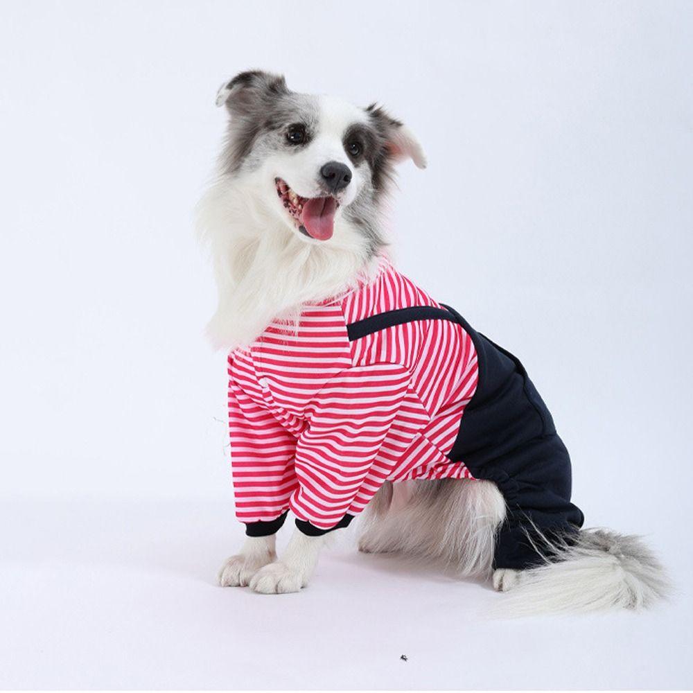 Fashion Four Legged Pet Dog Jumpsuit Warm Striped Dog Pullover Hoodie Comfortable Windproof Pullover Coat Daily Walk
