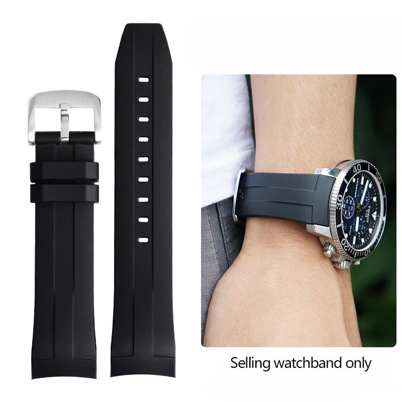 Curved End Rubber Watchband For Tissot 1853 Starfish Diving T120 Silicone Strap T120417A Wrist Bracelet 22mm Male Black Blue