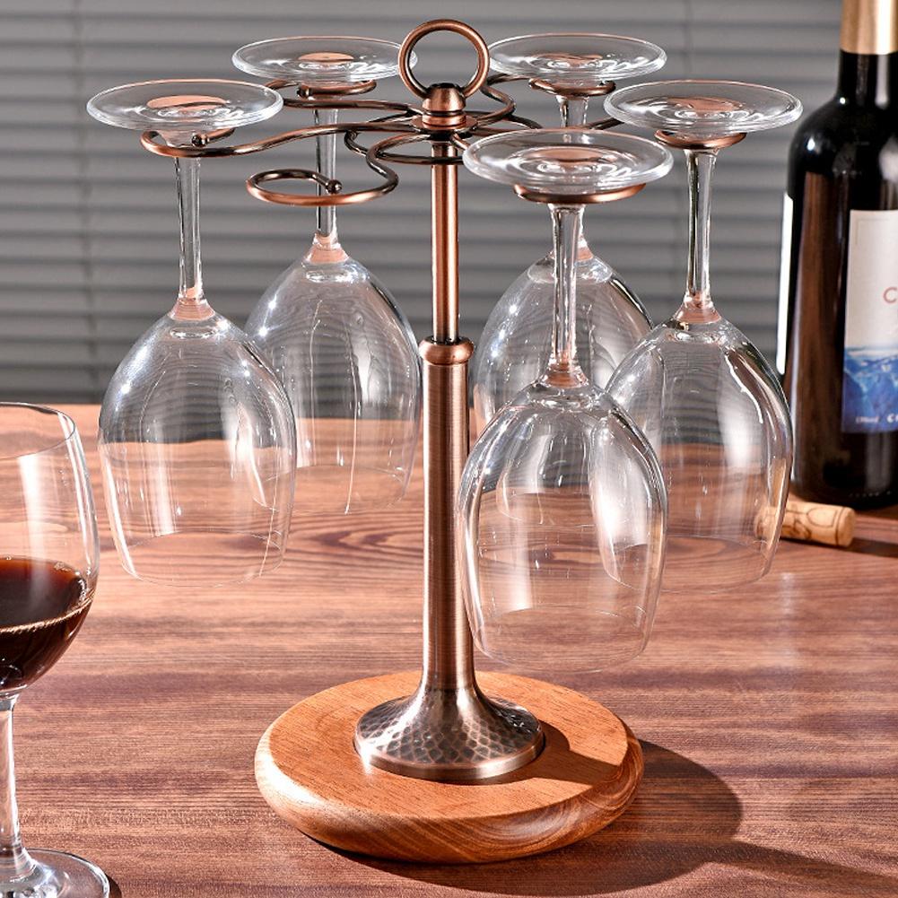 Desktop Iron 6 Bottles Wine Cup Rack Glass Holder Display Shelf Organizer DecorationBronze