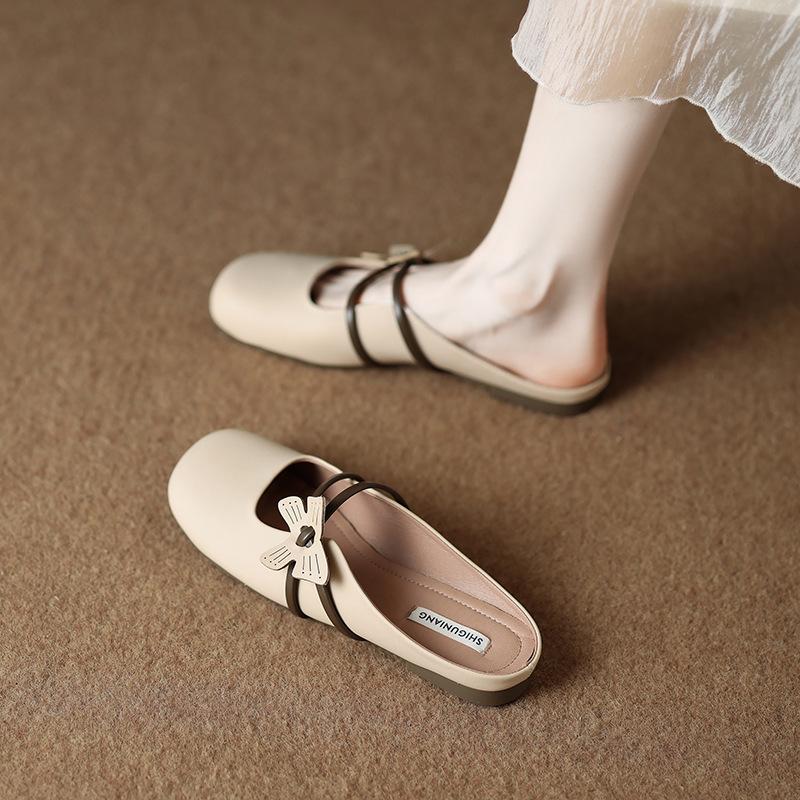 205-5 Super fire gentle Mary Jane bag head half slippers women's 2025 new grandma flat shoes
