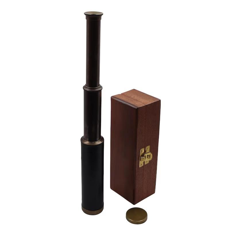 Personalised 12-Inch Bronze Telescope with Wooden Box: Custom Spyglass Gift