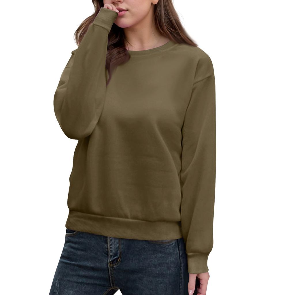 Damen Casual Fashion Top Einfarbig Rundhals Langarm Pullover Top