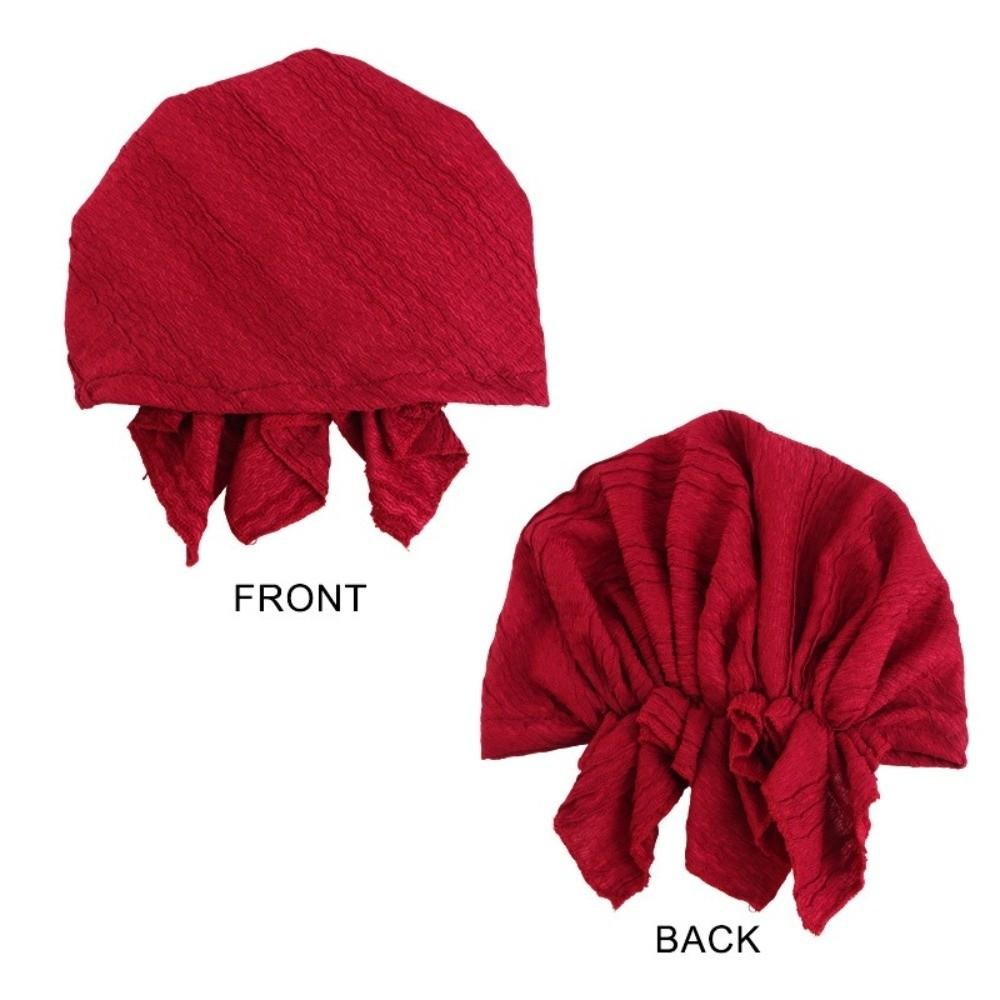 New Cotton Crinkle Muslim Hijab Hats Solid Color Elastic Chemo Beanies Caps Triangle Turban Head Wrap Cancer Bandanas