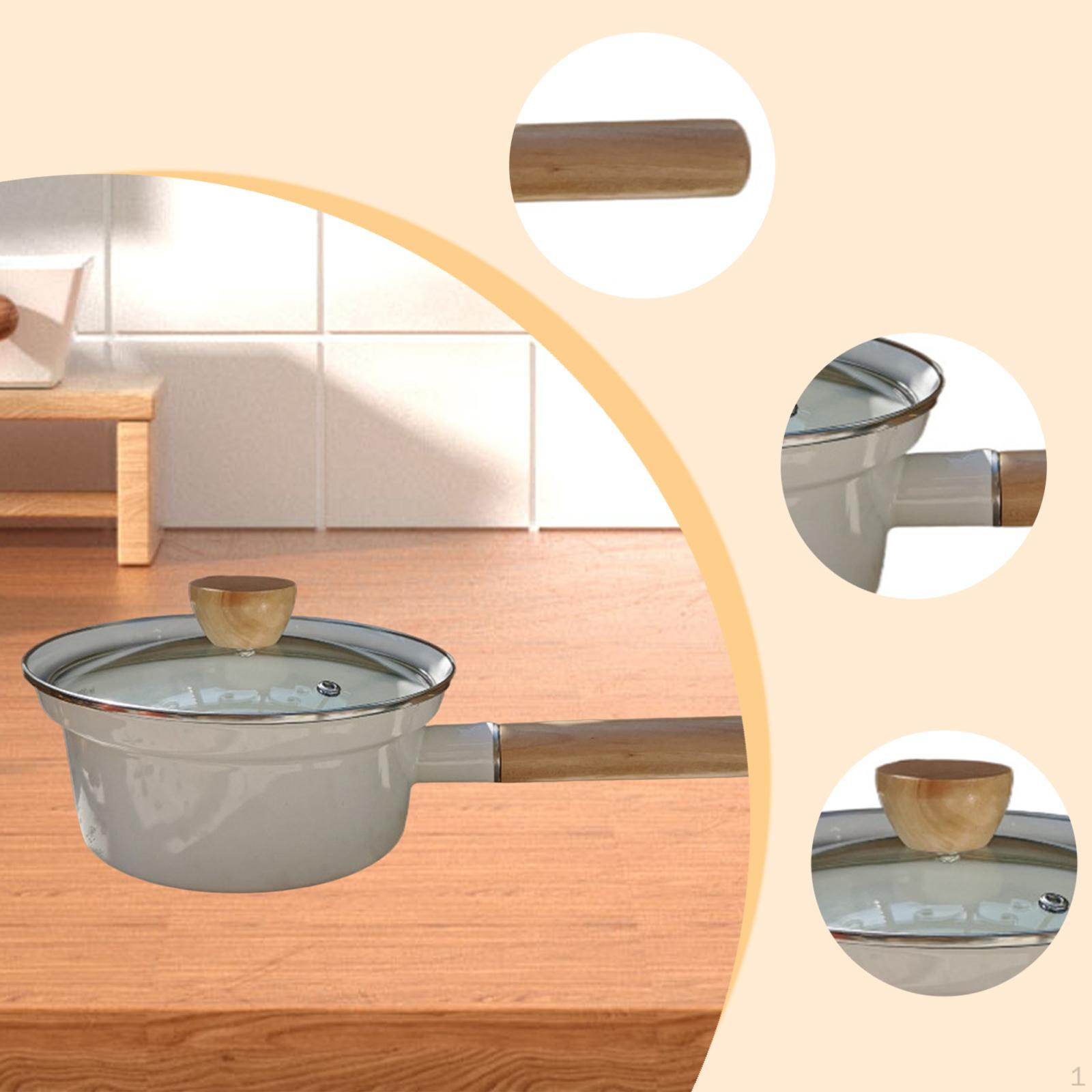 

Японский эмалированный молочник Маленькая кастрюля для варки лапши со шкалой Многоцелевая кастрюля с деревянной ручкой для