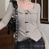 Korean Chic Long-Sleeved Knit Top for Women - Slimming Cropped Autumn/Winter Style