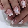 24Pcs Medium Oval Press On Nails Pink Gradient Color Fake Nails Glossy Manicure False Nails Full Nail Tips