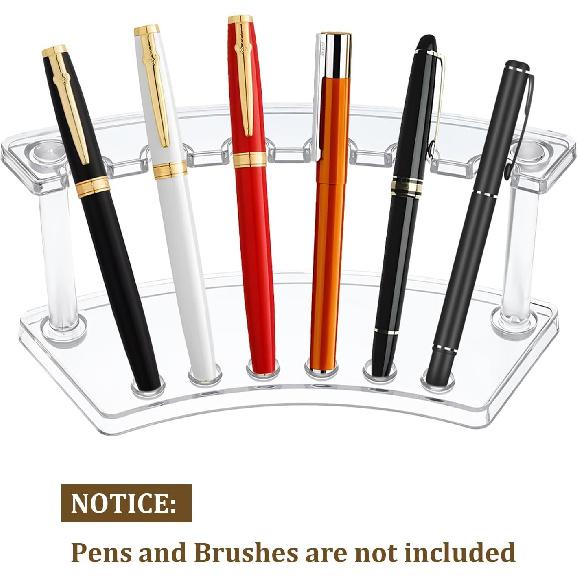 2Pcs Pen Holder Stand for Desk, Clear Pen Display Stand Pen Holder with 6 Slots, Makeup Brush Stand Rack Pen Stand Storage, Eyebrow Pencil Organizer