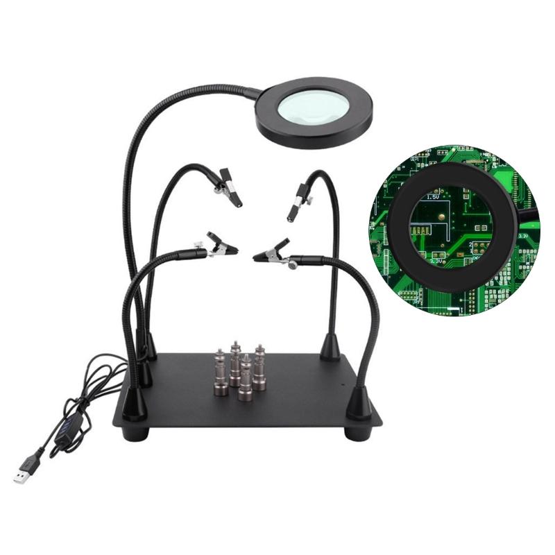 High Temperature Resistant Helping Hands Soldering Station 6x Magnifying Glass Light for DIY Technical Projects