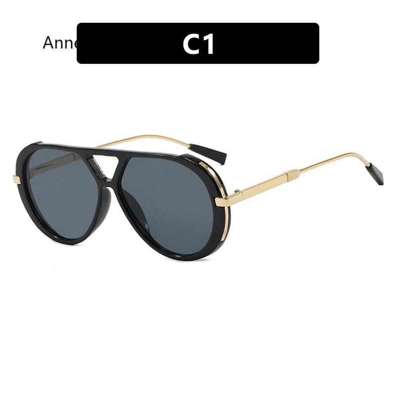 Okulary przeciwsłoneczne Hip Hop Oversize Oprawka Ochrona przed UV Okulary Podwójny Mostek Okulary Osobowość Zauszniki Ozdobne Damskie Okulary Przeciwsłoneczne