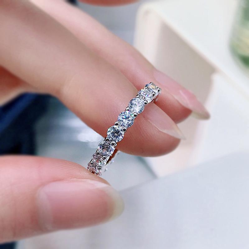 Luxury Women's Ring S925 Silver Row Diamond Ring for Women In Europe and America 3mm Full Diamond Ring