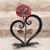 Gift Hand-forged Wrought Iron Red Metal Rose With Heart - Shaped Stand